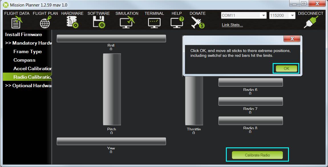 Radio Control Calibration — Mission Planner documentation